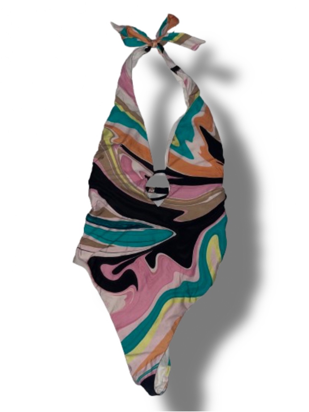 Trina Turk Multicolor Swirl Halter One-Piece in Teal, Pink & Black